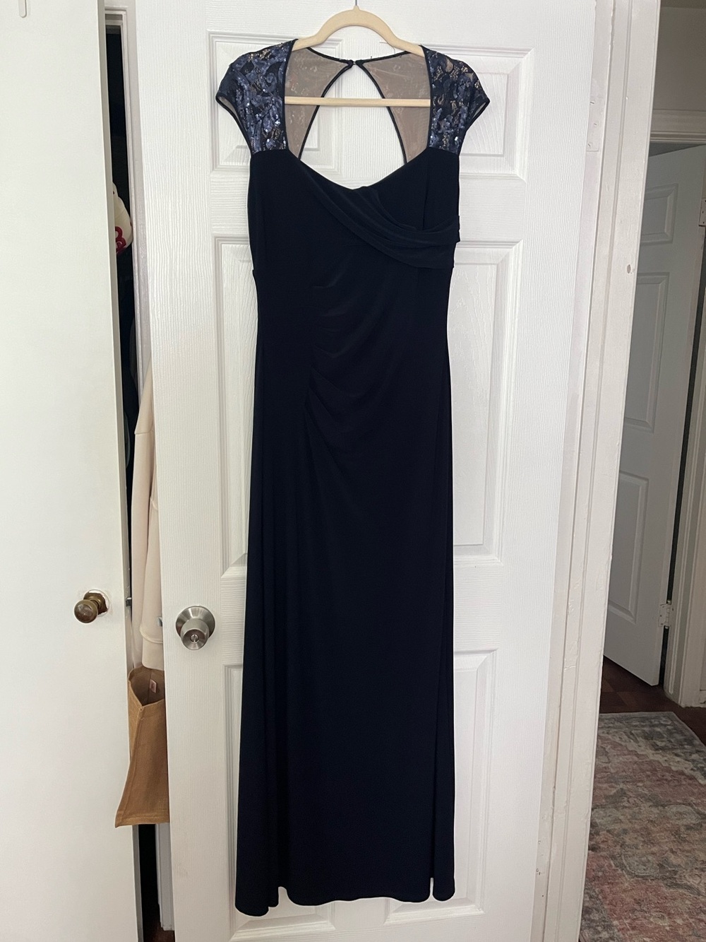 Lauren Ralph Lauren Navy Maxi Dress 10 Ruched Sequin Wedding Formal Bridesmaid